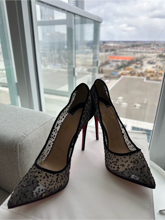 Christian Louboutin Shoes - Christian Louboutin Black Mesh Crystal-Embellished Pointed-Toe Stilettos